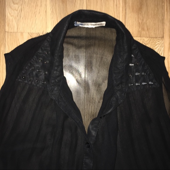 Black Sheer Flowy Top with Studded Collar - Picture 3 of 8